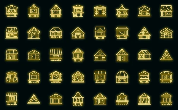 Ikony domków ustawiają neon wektorowy — Wektor stockowy