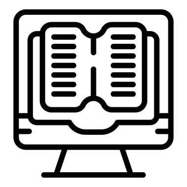 Dijital kitap ikonu ana hatları vektörü. Sınav öğrencisi.