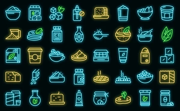 Lebensmittel-Ersatzsymbole setzen Vektor-Neon — Stockvektor