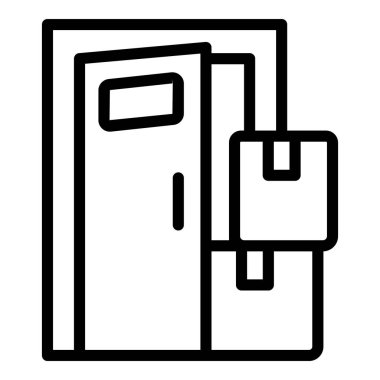 Paket kapısı teslim ikonu ana hat vektörü. Kargo kutusu