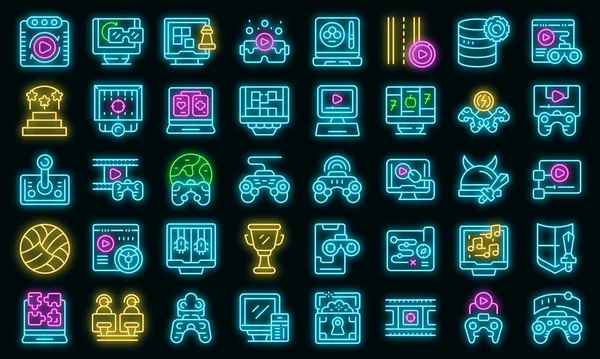 Gameplay icons set vector neon — Stock Vector