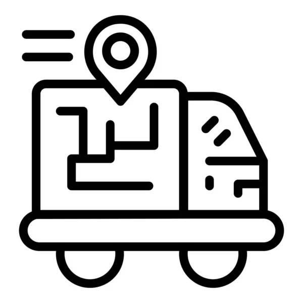Camión icono de seguimiento de parcela contorno vector. Mapa de pedidos — Archivo Imágenes Vectoriales
