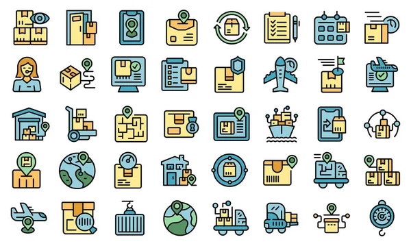 Iconos de seguimiento de paquetes set vector plano — Archivo Imágenes Vectoriales