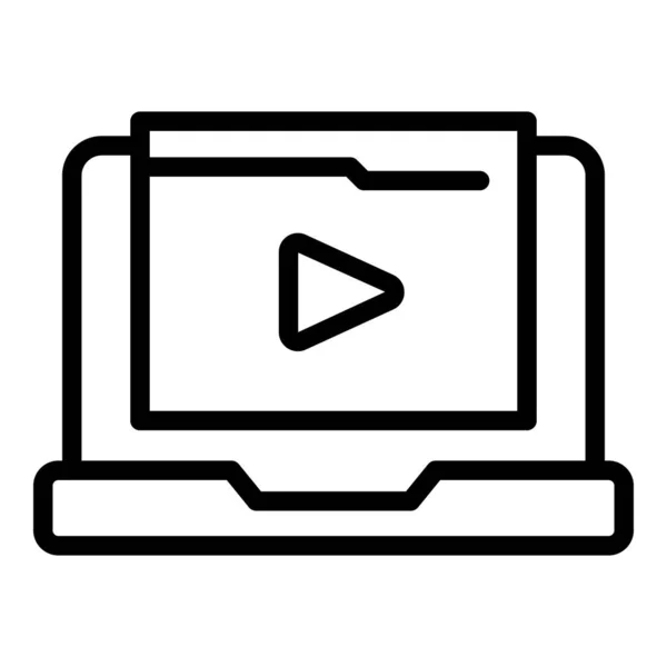 Laptop video icoon omtrek vector. Online tutorial — Stockvector