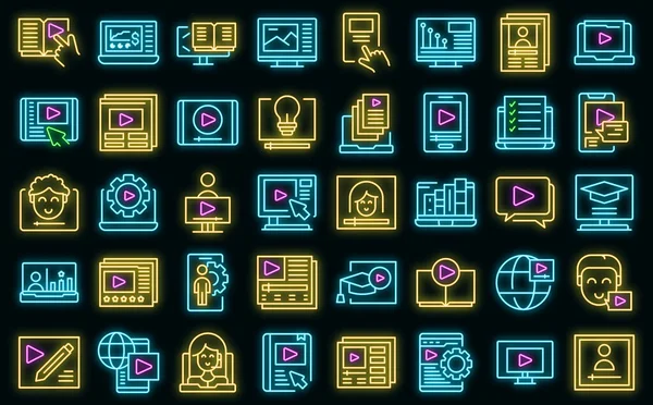 Video tutorial iconos conjunto vector neón — Archivo Imágenes Vectoriales