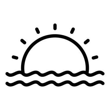 Okyanus gündoğumu ikonu ana hat vektörü. Yürüyüş