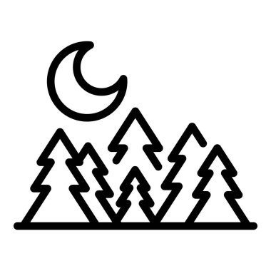 Gece ormanı kamp ikonu ana hatları vektörü. Eko doğa