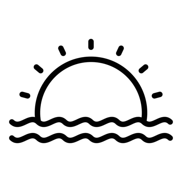 Ocean sunrise icon outline vector (em inglês). Passeio a pé — Vetor de Stock