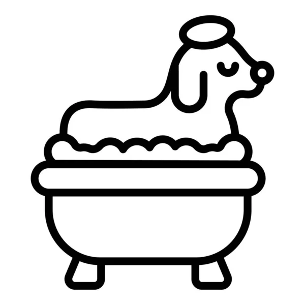Foam cane icona vasca da bagno contorno vettore. Lavare animale — Vettoriale Stock