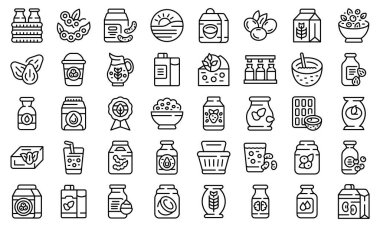 Sebze sütü ikonları ana hatları belirler. Soya bademi