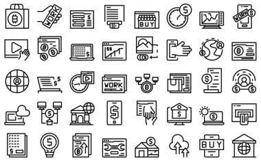 Çevrimiçi ikon ana hatları vektörü yaparak para kazanmak. Mali zenginlik