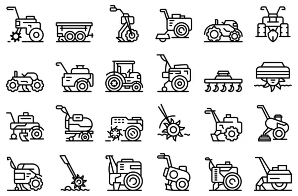 Vecteur de contour d'icône de machine de cultivateur. Agriculture agronomie — Image vectorielle