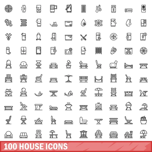 100个房屋图标，轮廓风格 — 图库矢量图片