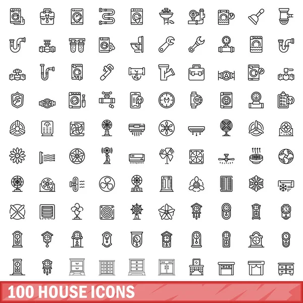 100 ev simgesi seti, özet biçimi — Stok Vektör