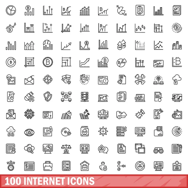 100 Internet-Icons setzen, Stil umreißen — Stockvektor