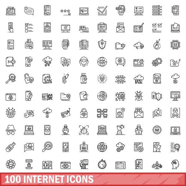 100 internet icons set, outline style — Stock Vector