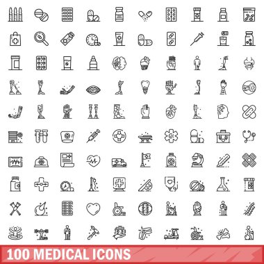 100 tıbbi Icons set, anahat stili