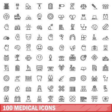 100 tıbbi Icons set, anahat stili
