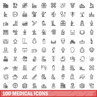 100 tıbbi Icons set, anahat stili