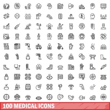 100 tıbbi Icons set, anahat stili