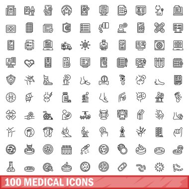 100 tıbbi Icons set, anahat stili