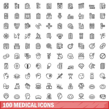 100 tıbbi Icons set, anahat stili