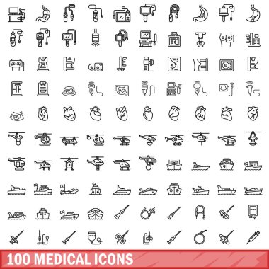 100 tıbbi Icons set, anahat stili