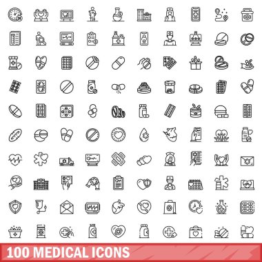 100 tıbbi Icons set, anahat stili