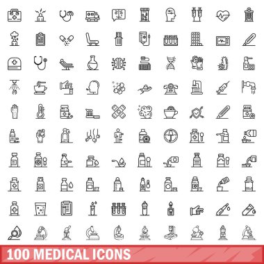 100 tıbbi Icons set, anahat stili
