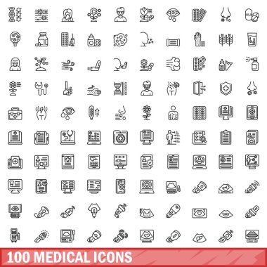 100 tıbbi Icons set, anahat stili
