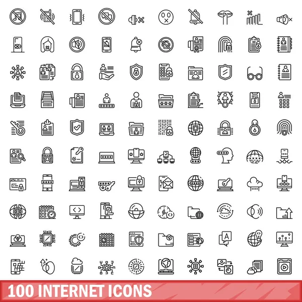 100 internet icons set, outline style — Stock Vector