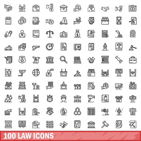 Set di 100 icone della legge, stile contorno — Vettoriale Stock