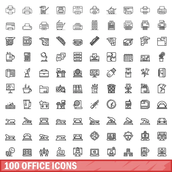 Conjunto de 100 iconos de oficina, estilo de esquema — Vector de stock