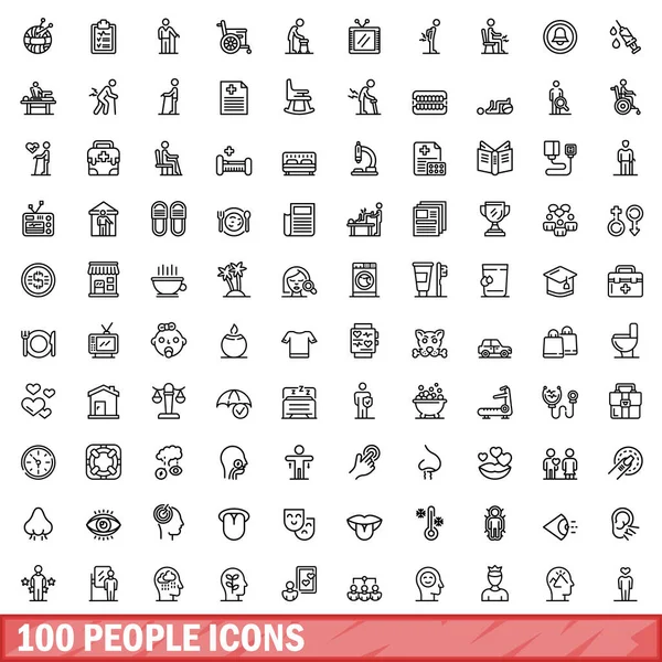 Conjunto de iconos de 100 personas, estilo de esquema — Vector de stock