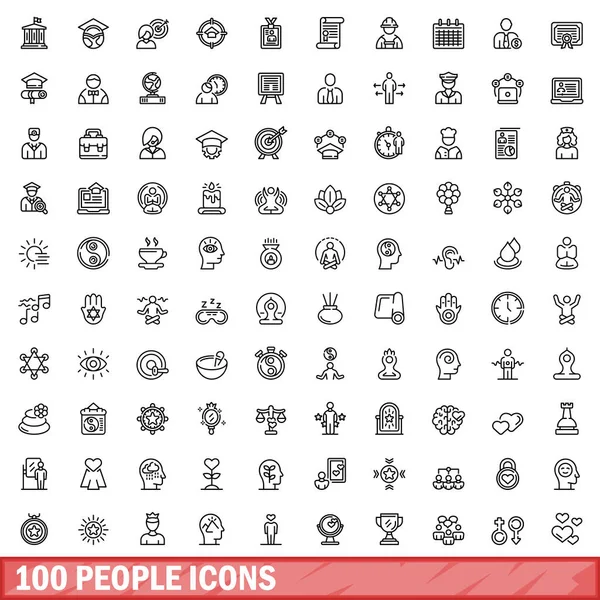 100 kişi Icons set, anahat stili — Stok Vektör