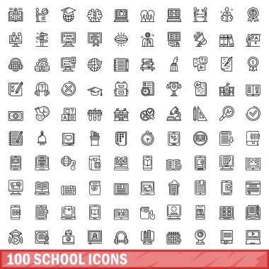 100 Icons set, anahat stili okul