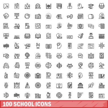 100 Icons set, anahat stili okul
