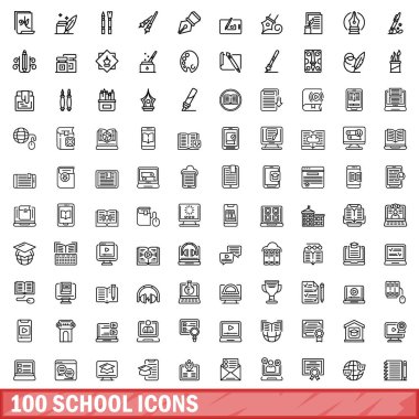 100 Icons set, anahat stili okul