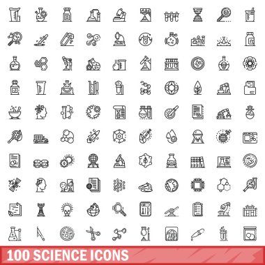 100 bilim Icons set, anahat stili