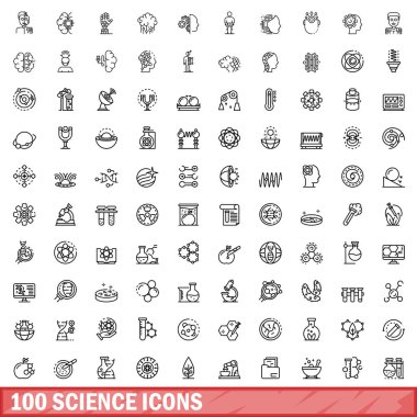 100 bilim Icons set, anahat stili