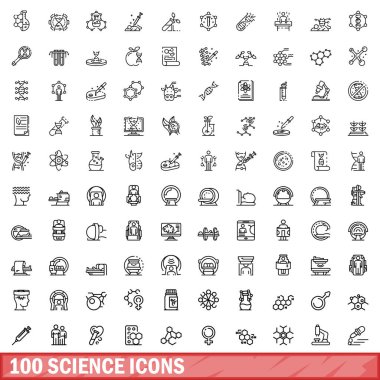 100 bilim Icons set, anahat stili