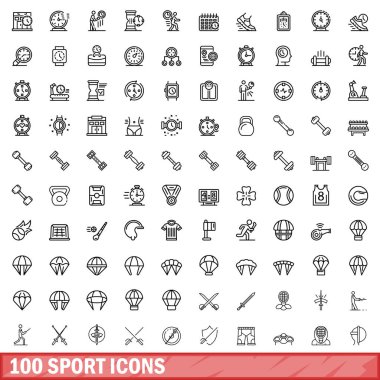 100 spor Icons set, anahat stili
