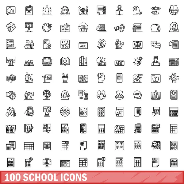 100 Icons set, anahat stili okul