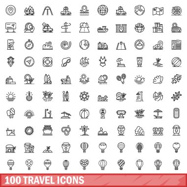 100 seyahat Icons set, anahat stili