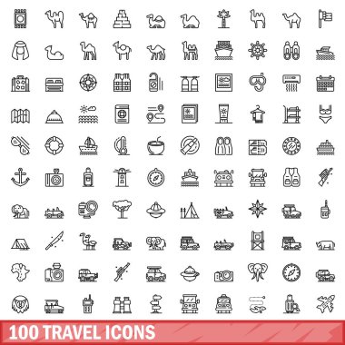 100 seyahat Icons set, anahat stili