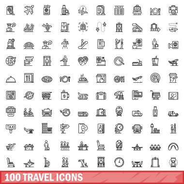 100 seyahat Icons set, anahat stili