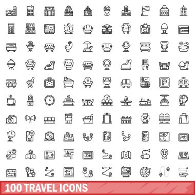 100 seyahat Icons set, anahat stili