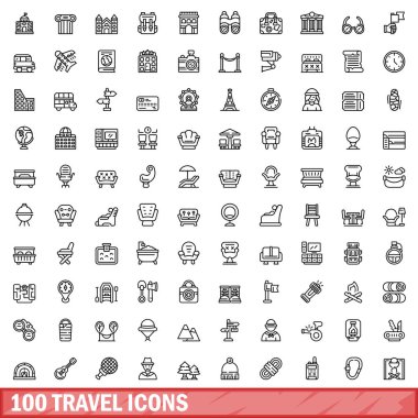 100 seyahat Icons set, anahat stili