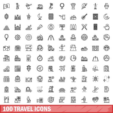 100 seyahat Icons set, anahat stili