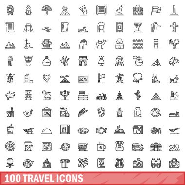 100 seyahat Icons set, anahat stili